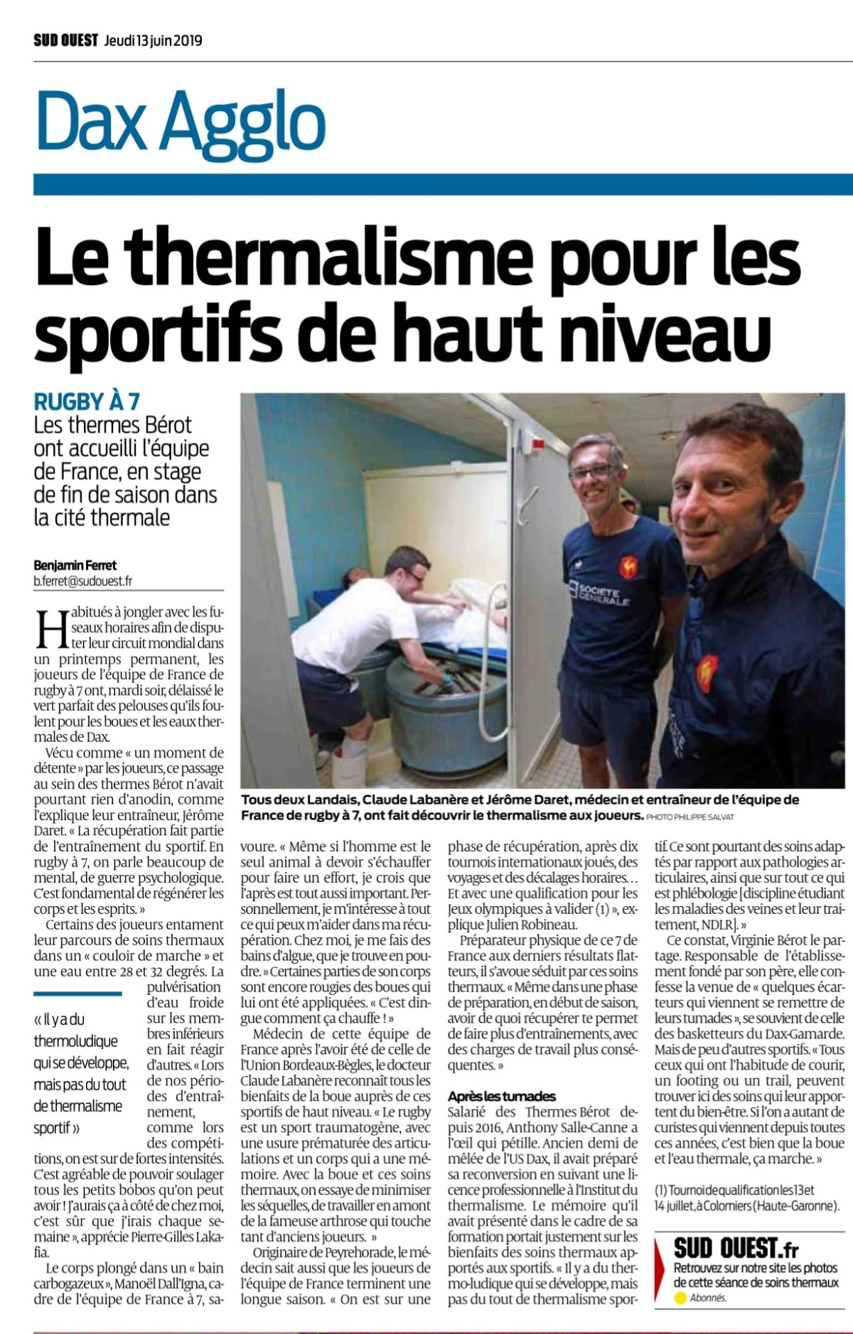 Dax agglo - le thermalisme pour les sportifs de haut niveau