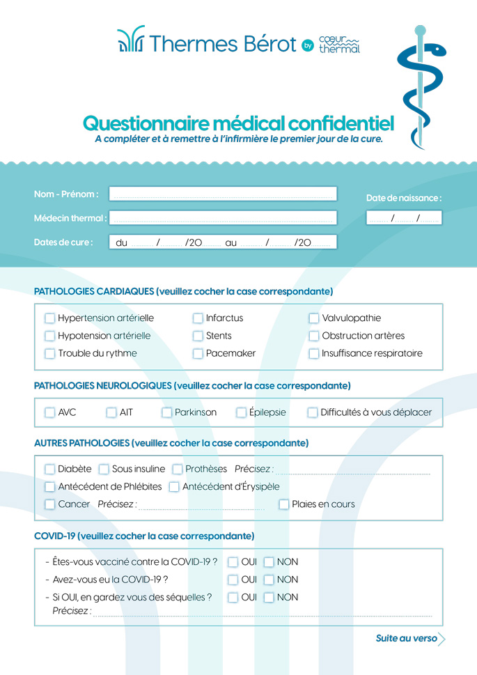 Questionnaire médical Thermes Bérot