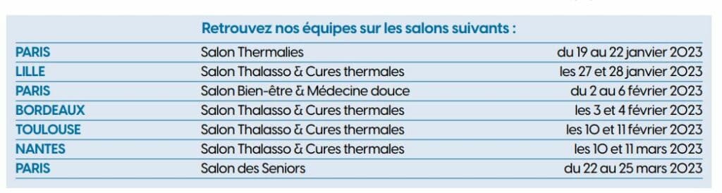 Salons cure thermales 2023 pour Coeur Thermal auxquels les Thermes Berot participent